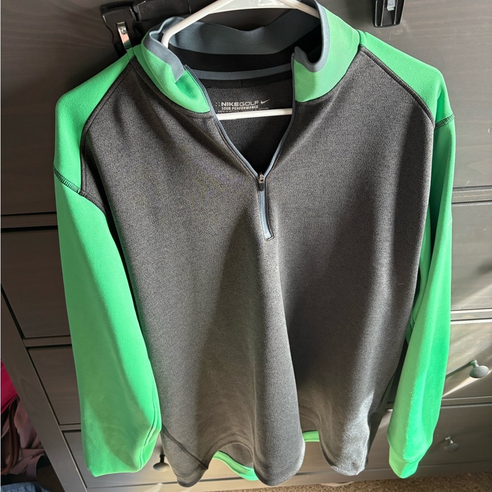Nike Gray and Green Quarter-Zip Golf Pullover